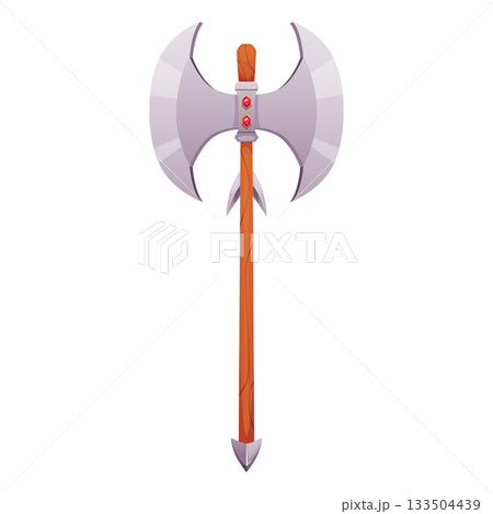Cartoon double-sided battle axe with a wooden handle and an iron tip underneath. 133504439