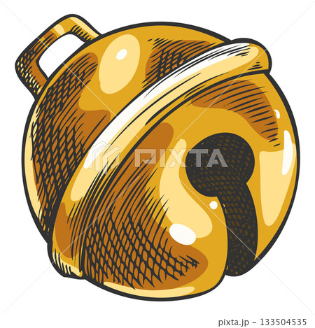 Christmas jingle bells round shape toy hand drawn vector illustration, festive Happy New year and Christmas decoration Christmas jingle bells round shape toy hand drawn vector illustration, festive Happy New year and Christmas decoration 133504535