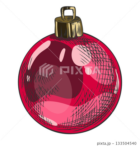 Christmas tree red ball toy hand drawn vector illustration, traditional festive Happy New Year and Christmas decoration Christmas tree red ball toy hand drawn vector illustration, traditional festive Happy New Year and Christmas decoration 133504540