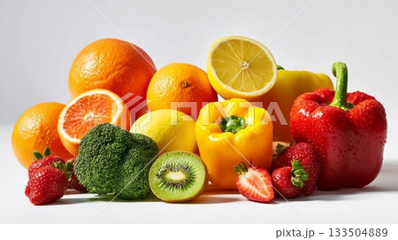 ビタミンCが豊富な新鮮な果物と野菜の盛り合わせ 133504889