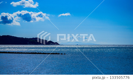 東京湾　タンカーが通る浦賀水道の風景　島影は大島です 133505776