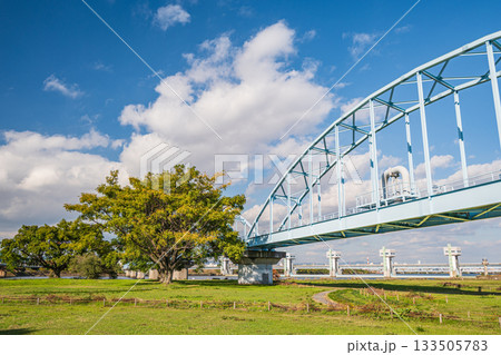 淀川河川公園長柄地区を通る水管橋　大阪市 133505783