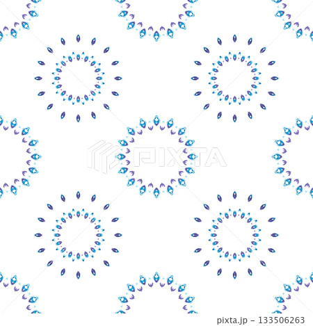 Seamless watercolor pattern with circular blue and purple abstract elements arranged in a repeating layout on a clean white background. Delicate decorative design for creative projects. Seamless watercolor pattern with circular blue and purple abstract elements arranged in a repeating layout on a clean white background. Delicate decorative design for creative projects. 133506263