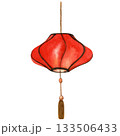 Traditional chinese red paper lantern on a white background. Hand drawn. Watercolor illustration for design of cards, posters and templates 133506433