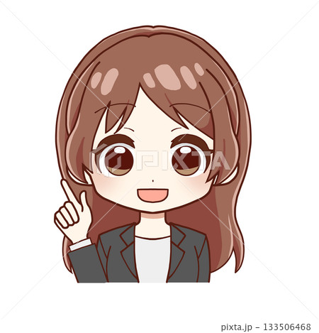 ちびキャラ_スーツ女性_指差し笑う ちびキャラ_スーツ女性_指差し笑う 133506468