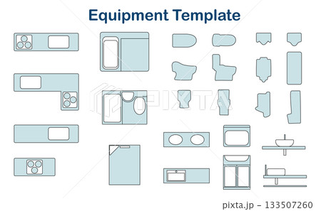 平面図用住宅設備アイコンセット（キッチン・浴室・トイレ） 133507260