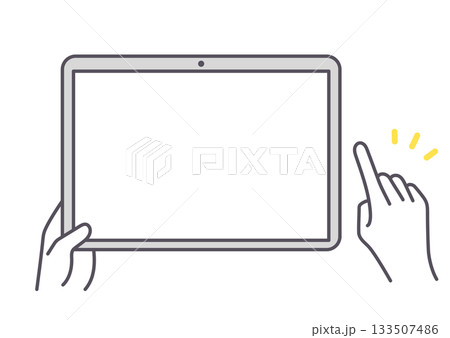 タブレットと手のイラスト素材　タッチ操作　ベクター 133507486