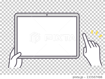 タブレットと手のイラスト素材　タッチ操作　ベクター 133507486