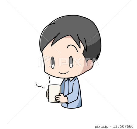 寝る前に温かい飲み物を飲む男性のイラスト 寝る前に温かい飲み物を飲む男性のイラスト 133507660