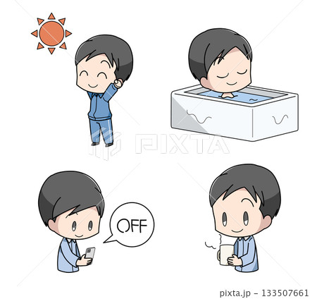 よく眠るための方法のイラスト4種類セット・男性 133507661