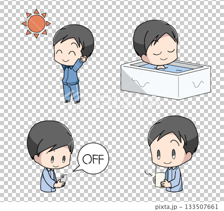 よく眠るための方法のイラスト4種類セット・男性 133507661