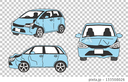 Illustration set of an accident car (front, side, diagonal) Illustration set of an accident car (front, side, diagonal) 133508026