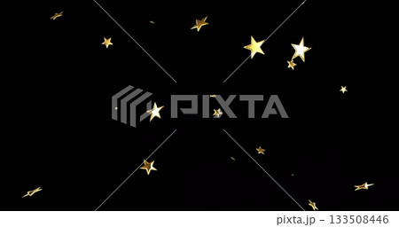 Shining golden star shapes covering deep black field, with glowing highlights creating sparkle Shining golden star shapes covering deep black field, with glowing highlights creating sparkle 133508446