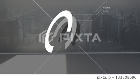 Floating white and gray 3D ring above minimalist tabletop in display space, labeling alpha beta tau 133508696