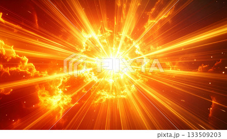 黄金の光が広がる爆発エフェクト背景・輝くエネルギーと光線の抽象表現 133509203