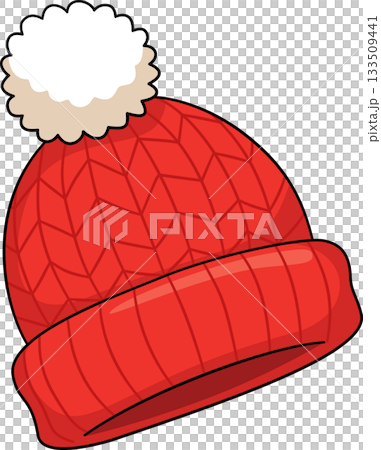 Cute Red Knitted Beanie Hat Cartoon with Pom-Pom Cozy Winter Clothes Cute Red Knitted Beanie Hat Cartoon with Pom-Pom Cozy Winter Clothes 133509441