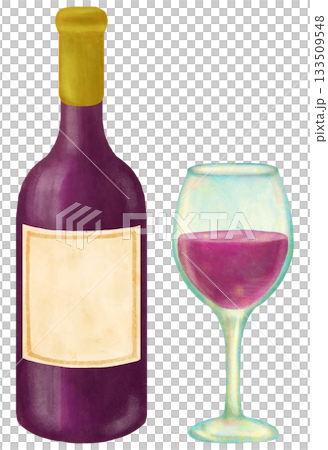 ワインボトルと注がれたワインのイラスト 133509548