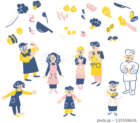 エプロンを付け料理を楽しむ人々 肌着彩の白背景用イラスト クッキングを楽しむ人々シリーズ エプロンを付け料理を楽しむ人々 肌着彩の白背景用イラスト クッキングを楽しむ人々シリーズ 133509626
