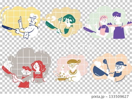 Various people cooking with frying pans People enjoying cooking series Various people cooking with frying pans People enjoying cooking series 133509627