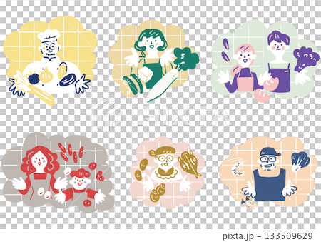 各個年齡層的人都喜歡選擇和使用當季食材——熱愛烹飪系列的人們 133509629