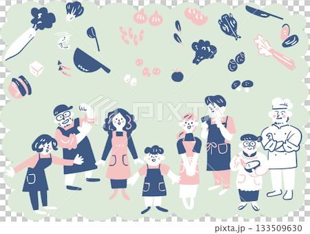 People wearing aprons and enjoying cooking - People enjoying cooking series with white skin 133509630