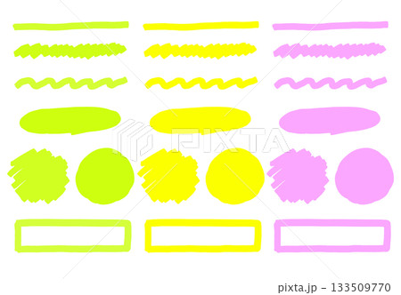 イラスト素材: カラフルな手描き風マーカー線と図形セット 133509770