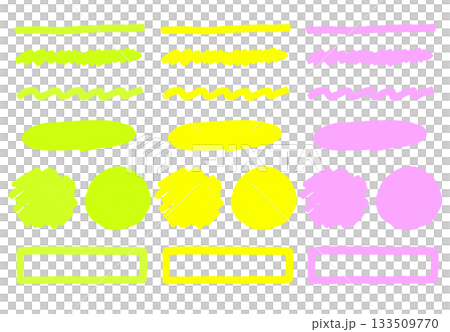 イラスト素材: カラフルな手描き風マーカー線と図形セット 133509770