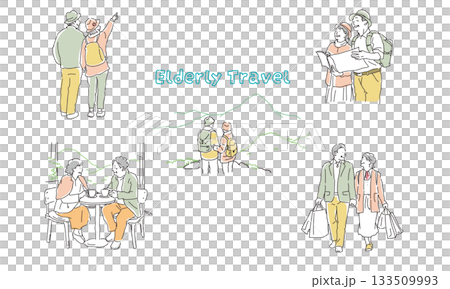 Illustration set of a senior couple traveling together 133509993