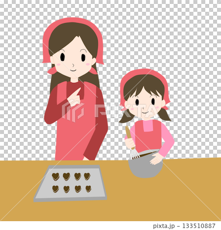 Illustration of a parent and child making chocolate Illustration of a parent and child making chocolate 133510887