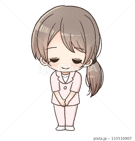 お辞儀をする女性スタッフのイラスト お辞儀をする女性スタッフのイラスト 133510907