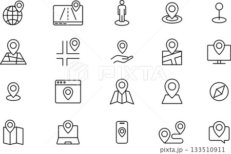 地図と目的地の位置に関する編集可能な線画マップ位置アイコン2 133510911