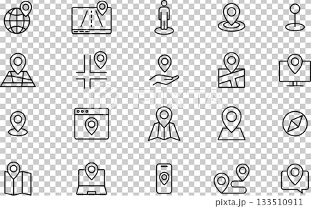地図と目的地の位置に関する編集可能な線画マップ位置アイコン2 133510911