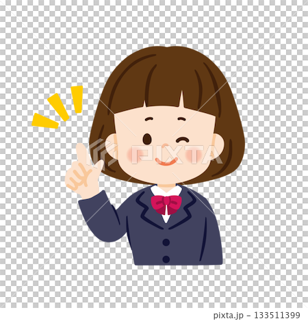 Female student pointing and winking, bust up Female student pointing and winking, bust up 133511399