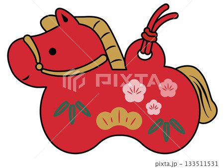 干支飾りの赤い午（うま）_主線あり 133511531