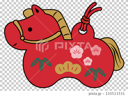 干支飾りの赤い午（うま）_主線あり 133511531