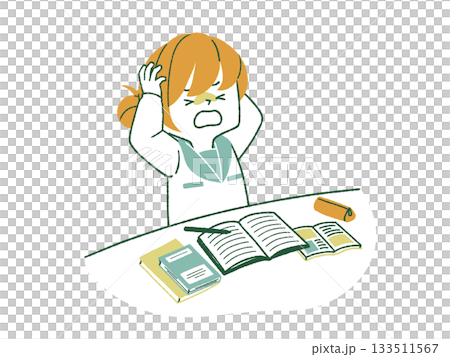 女學生學習時抱頭-4種顏色 女學生學習時抱頭-4種顏色 133511567