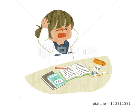 勉強中に頭を抱えている女子学生-ガッシュ 勉強中に頭を抱えている女子学生-ガッシュ 133511581