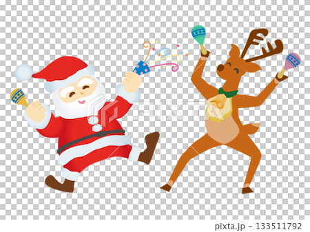 Illustration of Santa Claus and reindeer having fun 133511792