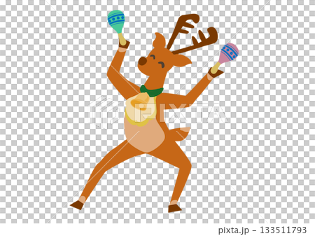 クリスマスのはしゃいでるトナカイのイラスト素材 クリスマスのはしゃいでるトナカイのイラスト素材 133511793