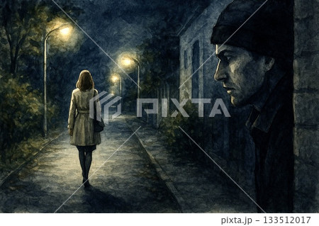 ストーカー 夜道 イメージ 水彩画 ストーカー 夜道 イメージ 水彩画 133512017