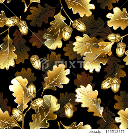 Seamless with golden oak branches 133512275