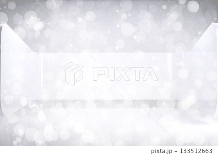 White ribbon banner with folded ends is spanning center of soft bokeh background in flat design 133512663