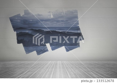 Display on wall showing mountain landscape Display on wall showing mountain landscape 133512678