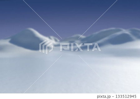 Snow-covered rolling hills are stretching across gradient sky backdrop in flat design 133512945