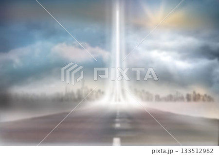 Sunbeam over highway during sunset 133512982