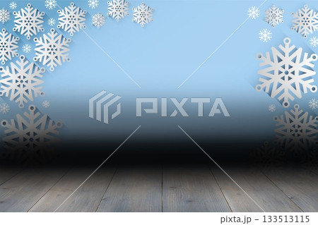 Snowflake wallpaper over floor boards 133513115