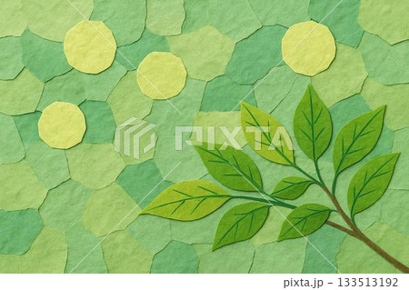 新緑　若葉　エコ　貼り絵風 133513192
