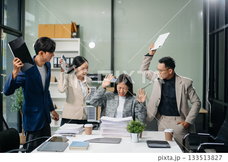 workplace stress and conflict with this intense scene of professionals in a heated office discussion with team member, bad work 133513827