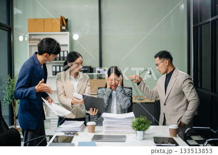 workplace stress and conflict with this intense scene of professionals in a heated office discussion with team member, bad work workplace stress and conflict with this intense scene of professionals in a heated office discussion with team member, bad work 133513853