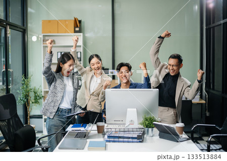 Group of Asian business meeting in planning design in creative business discussing work Group of Asian business meeting in planning design in creative business discussing work 133513884
